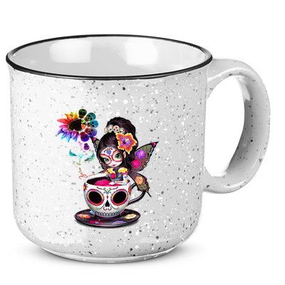 Zero Fucks Given Sugar Skull Rainbow Sunflower 15oz Campfire Ceramic Mug
