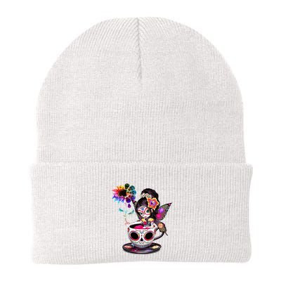 Zero Fucks Given Sugar Skull Rainbow Sunflower Beanie
