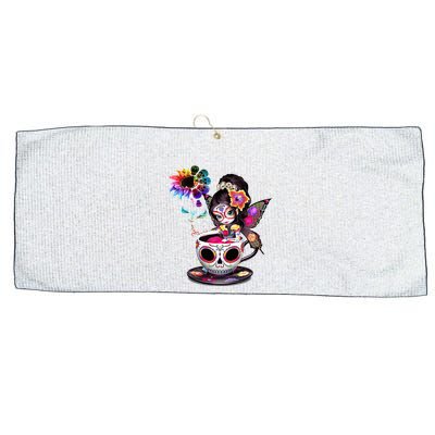 Zero Fucks Given Sugar Skull Rainbow Sunflower Large Microfiber Waffle Golf Towel