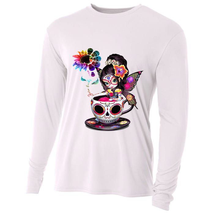 Zero Fucks Given Sugar Skull Rainbow Sunflower Cooling Performance Long Sleeve Crew