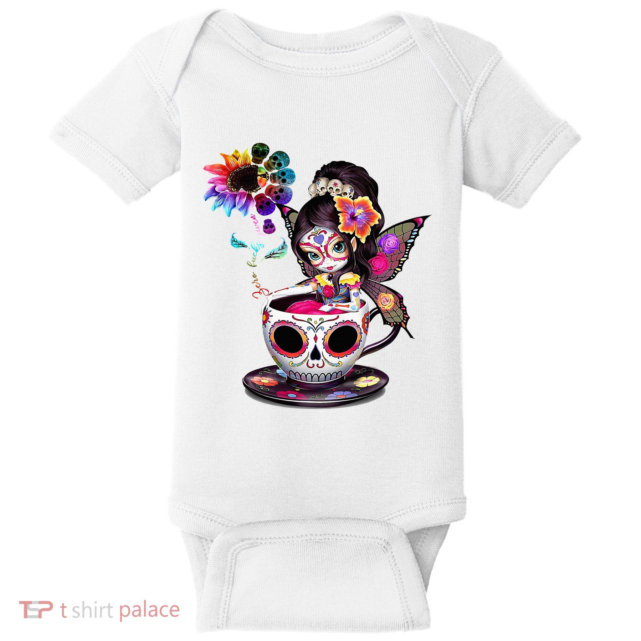 Zero Fucks Given Sugar Skull Rainbow Sunflower Baby Bodysuit