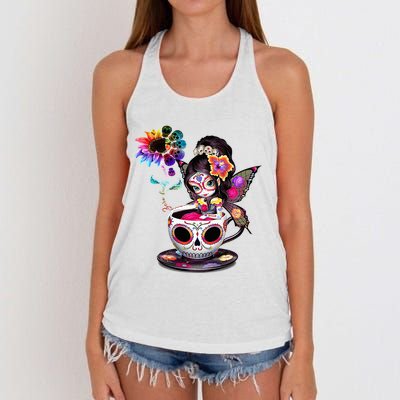 Zero Fucks Given Sugar Skull Rainbow Sunflower Women's Knotted Racerback Tank