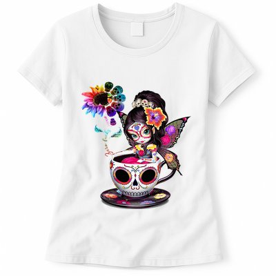 Zero Fucks Given Sugar Skull Rainbow Sunflower Womens T-Shirt