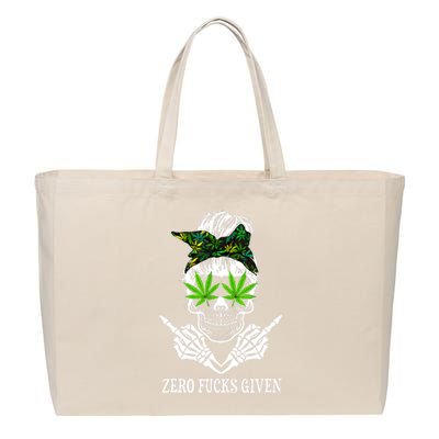 Zero Fucks Given Skull Weed Marijuana 420 Cotton Canvas Jumbo Tote