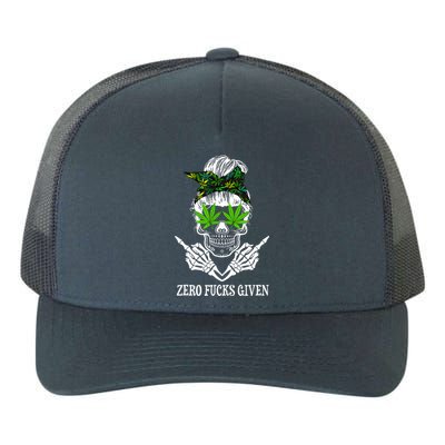 Zero Fucks Given Skull Weed Marijuana 420 Yupoong Adult 5-Panel Trucker Hat