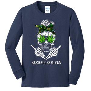 Zero Fucks Given Skull Weed Marijuana 420 Kids Long Sleeve Shirt