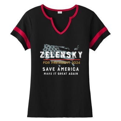 Zelensky For President 2024 Admire Ukraine Zelensky Courage Ladies Halftime Notch Neck Tee