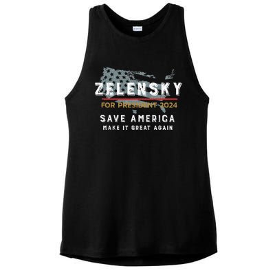 Zelensky For President 2024 Admire Ukraine Zelensky Courage Ladies PosiCharge Tri-Blend Wicking Tank