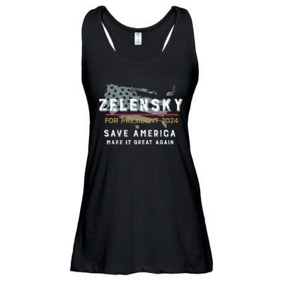 Zelensky For President 2024 Admire Ukraine Zelensky Courage Ladies Essential Flowy Tank