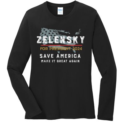 Zelensky For President 2024 Admire Ukraine Zelensky Courage Ladies Long Sleeve Shirt