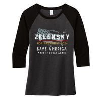 Zelensky For President 2024 Admire Ukraine Zelensky Courage Women's Tri-Blend 3/4-Sleeve Raglan Shirt