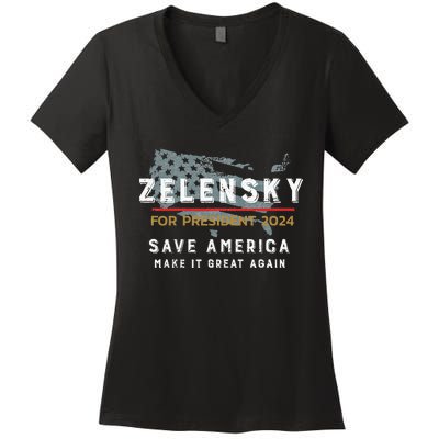 Zelensky For President 2024 Admire Ukraine Zelensky Courage Women's V-Neck T-Shirt