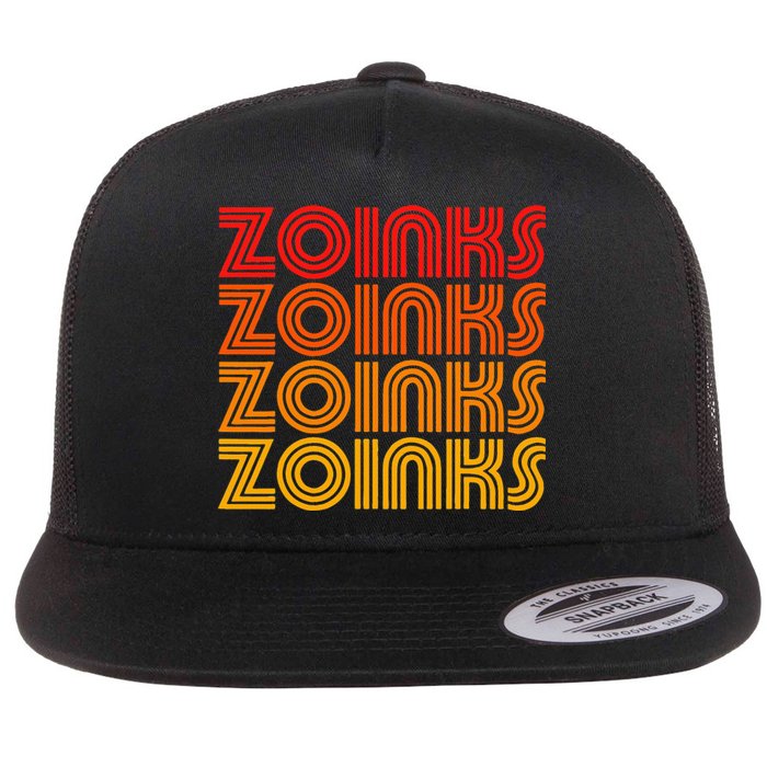 Zoinks Funny Retro Vintage Sunset Goofy Silly Weird Fun Word Flat Bill Trucker Hat