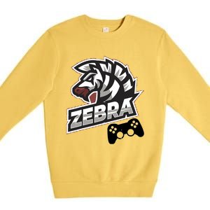 Zebra Gamer Controller Graphic Design For Gamer Kids Premium Crewneck Sweatshirt