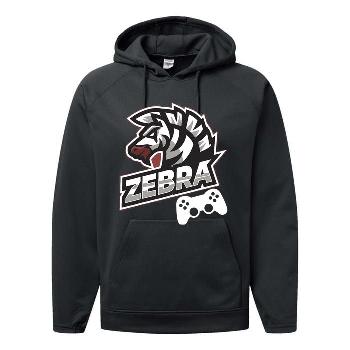 Zebra Gamer Controller Graphic Design For Gamer Kids Performance Fleece Hoodie