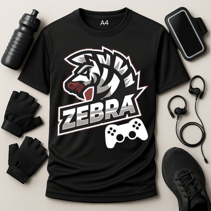 Zebra Gamer Controller Graphic Design For Gamer Kids Cooling Performance Crew T-Shirt