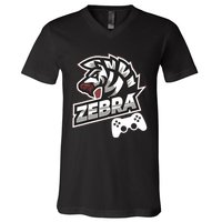 Zebra Gamer Controller Graphic Design For Gamer Kids V-Neck T-Shirt