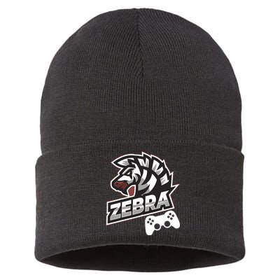 Zebra Gamer Controller Graphic Design For Gamer Kids Sustainable Knit Beanie