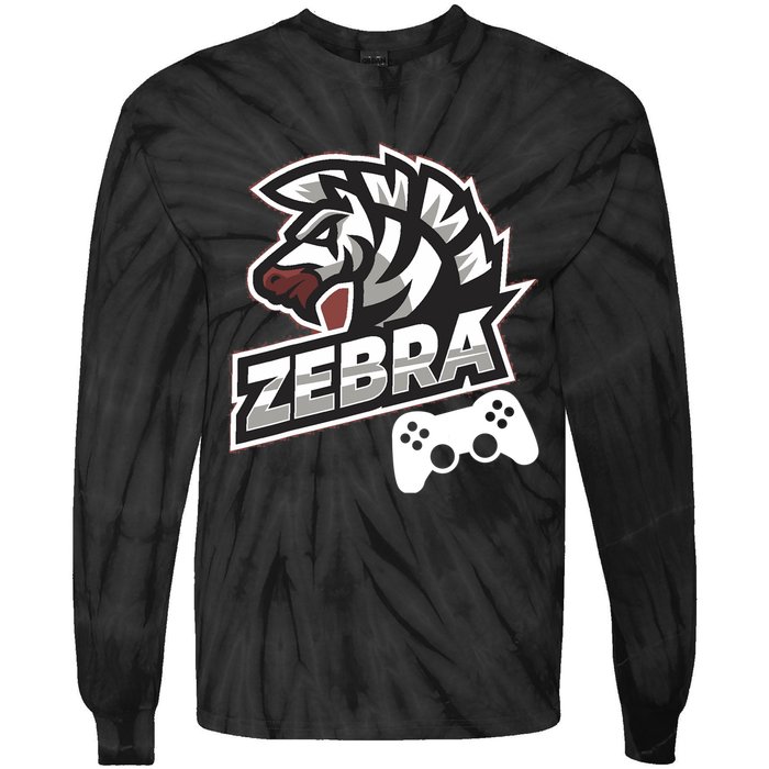 Zebra Gamer Controller Graphic Design For Gamer Kids Tie-Dye Long Sleeve Shirt