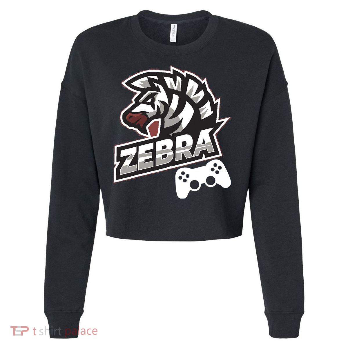 Zebra Gamer Controller Graphic Design For Gamer Kids Cropped Pullover Crew