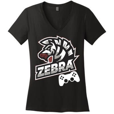 Zebra Gamer Controller Graphic Design For Gamer Kids Women's V-Neck T-Shirt