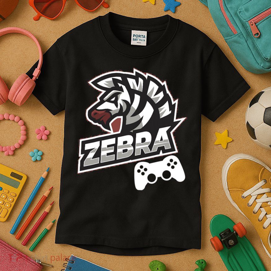 Zebra Gamer Controller Graphic Design For Gamer Kids Kids T-Shirt