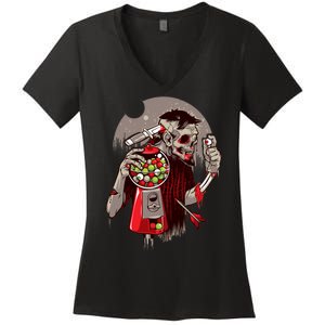 Zombie Gumballs Eyes Brains Halloween Women's V-Neck T-Shirt