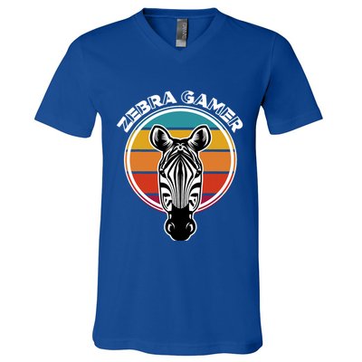 Zebra Gamer Gaming Graphic Design For Gamer V-Neck T-Shirt