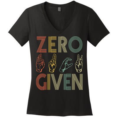 Zero Given Vintage 0 Fucks Given Sign Language Women's V-Neck T-Shirt