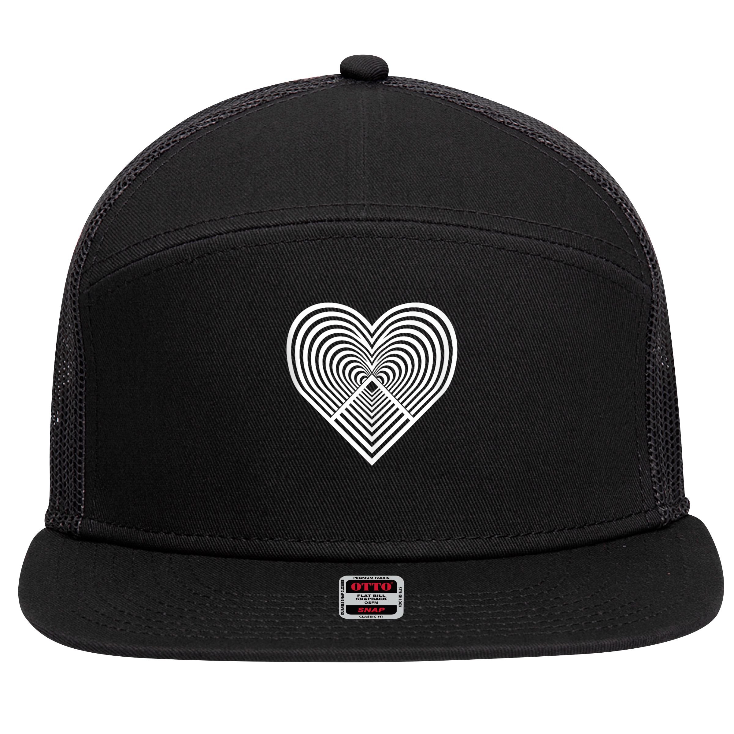 Zen Heart - Find Your Calm. Mindful Inner Peace Love Symbol 7 Panel Mesh Trucker Snapback Hat