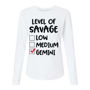 Zodiac Horoscope Gemini Level Of Savage Pun Funny Gift Womens Cotton Relaxed Long Sleeve T-Shirt