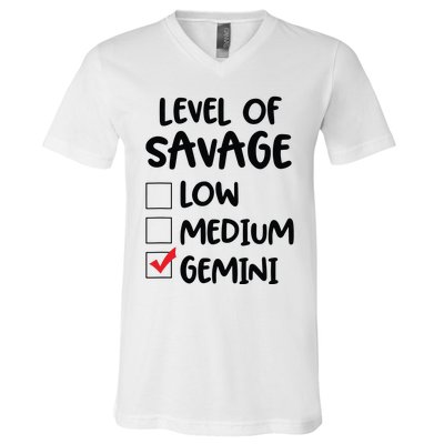 Zodiac Horoscope Gemini Level Of Savage Pun Funny Gift V-Neck T-Shirt