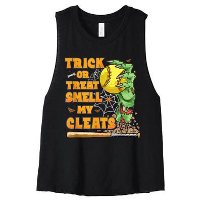 Zombie Hands Holding Softball Funny Scary Halloween Costume Women's Racerback Cropped Tank