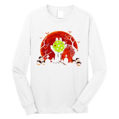 Zombie Hand Holding Pickleball Ball Zombie Halloween Long Sleeve Shirt