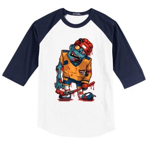 Zombie Ice Hockey Player Halloween Trick Or Treating Gift Baseball Sleeve Shirt