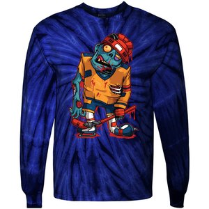 Zombie Ice Hockey Player Halloween Trick Or Treating Gift Tie-Dye Long Sleeve Shirt