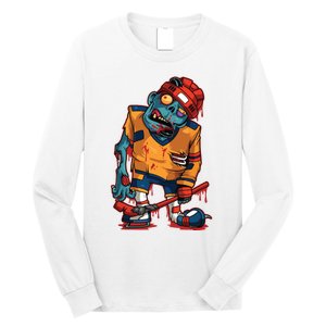 Zombie Ice Hockey Player Halloween Trick Or Treating Gift Long Sleeve Shirt