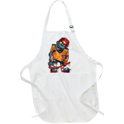 Zombie Ice Hockey Player Halloween Trick Or Treating Gift Full-Length Apron With Pockets