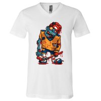 Zombie Ice Hockey Player Halloween Trick Or Treating Gift V-Neck T-Shirt