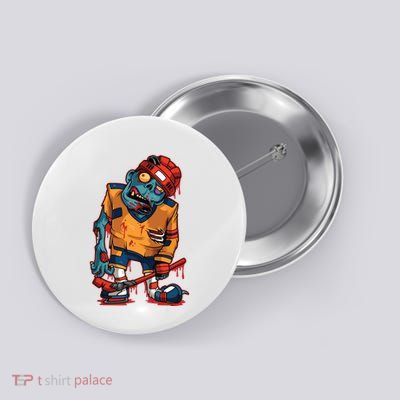 Zombie Ice Hockey Player Halloween Trick Or Treating Gift Button