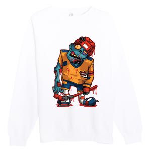 Zombie Ice Hockey Player Halloween Trick Or Treating Gift Premium Crewneck Sweatshirt