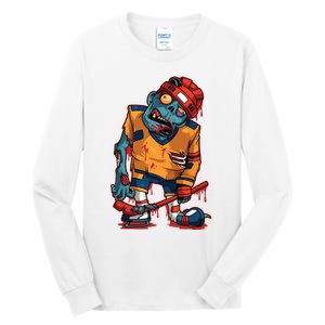 Zombie Ice Hockey Player Halloween Trick Or Treating Gift Tall Long Sleeve T-Shirt