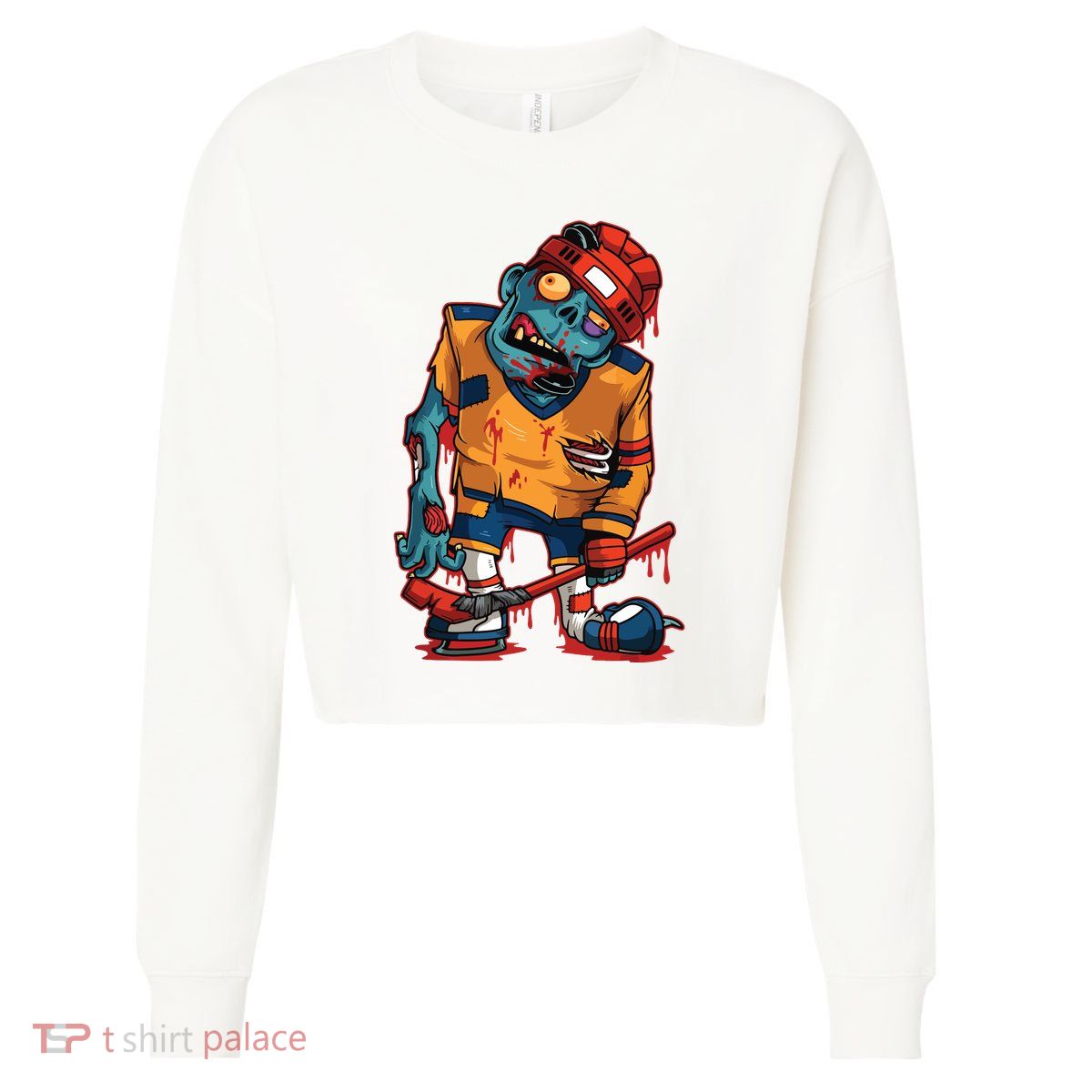 Zombie Ice Hockey Player Halloween Trick Or Treating Gift Cropped Pullover Crew