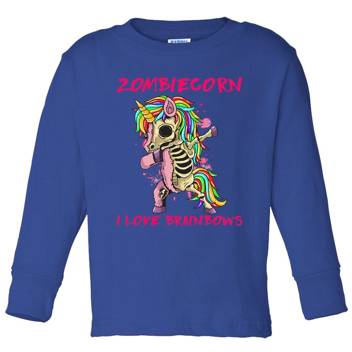 Zombiecorn I Love Brainbows Zombie Halloween Unicorn Lovers Toddler Long Sleeve Shirt