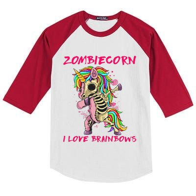 Zombiecorn I Love Brainbows Zombie Halloween Unicorn Lovers Kids Colorblock Raglan Jersey