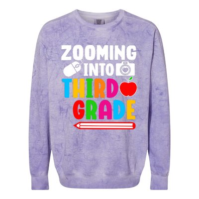 Zomming Into Third Grade 3rd Grade Teacher Student Learning Colorblast Crewneck Sweatshirt