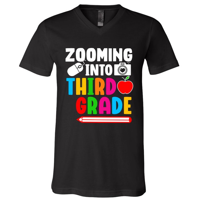 Zomming Into Third Grade 3rd Grade Teacher Student Learning V-Neck T-Shirt