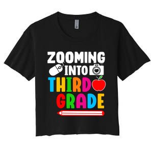 Zomming Into Third Grade 3rd Grade Teacher Student Learning Women's Crop Top Tee