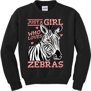 Zebra Just A Girl Who Loves Zebras Kids Sweatshirt