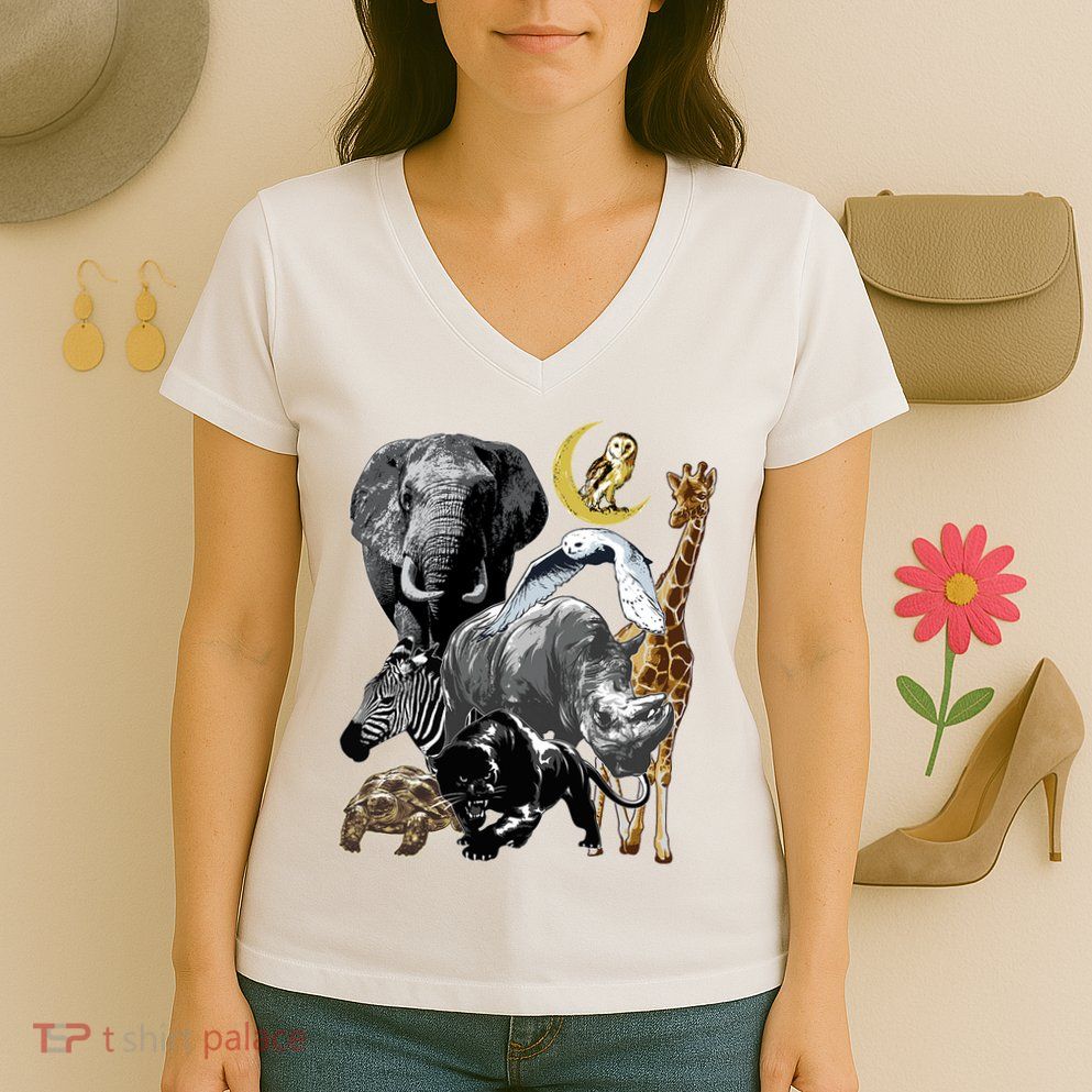 Zookeeper Jungle Animals Theme Safari Zoo Birthday Themed Women's V-Neck T-Shirt